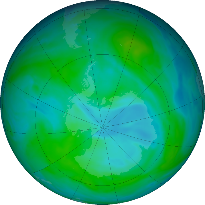 Antarctic ozone map for 02 January 2024